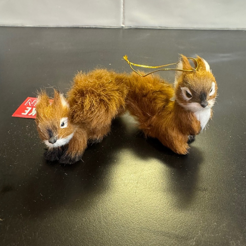 St Nicholas Square Squirrel Ornament Set 2 Brown Lake Cabin Faux Fur CF36599
